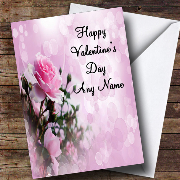 Pale Pretty Pink Rose Romantic Customised Valentine's Card