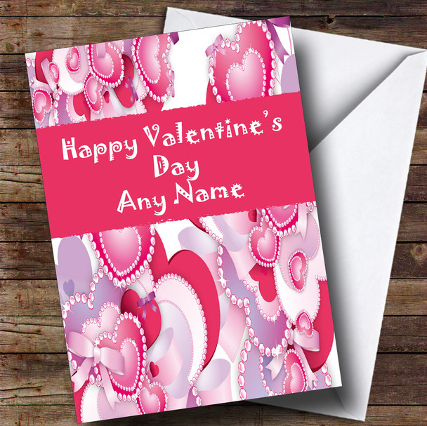 Pink And Lilac Hearts Romantic Customised Valentine's Card