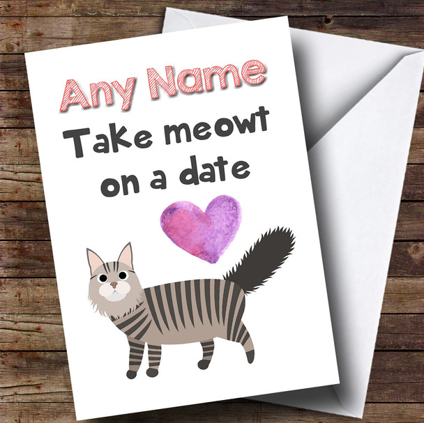 Valentines Tabby Cat Take Meowt Customised Valentines Card