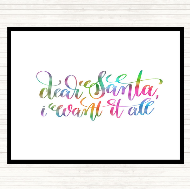 Christmas I Want It All Rainbow Quote Mouse Mat