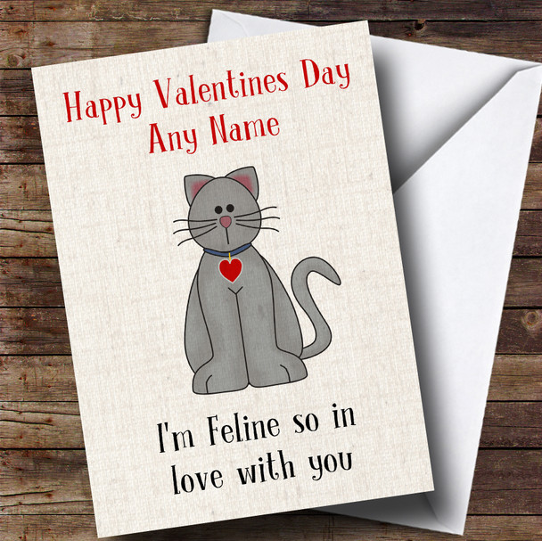 Funny Cat Feline In Love Valentines Customised Card