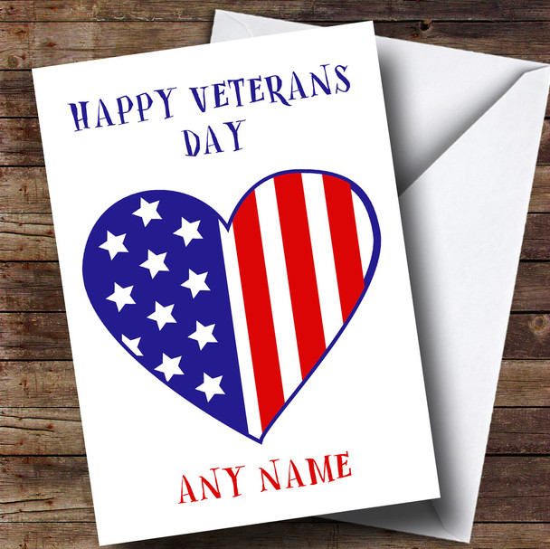 USA Flag Heart Customised Veterans Day Card
