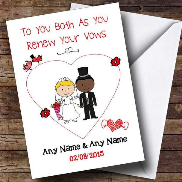 Cute Doodle Black Groom White Bride Customised Renewal Of Vows Card