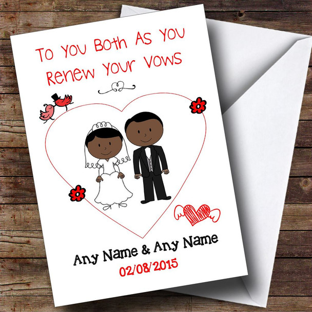 Cute Doodle Black Couple Customised Renewal Of Vows Card