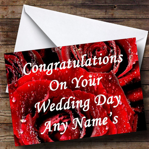 Red Rose Customised Wedding Day Card