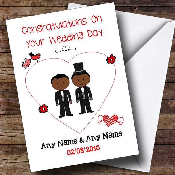 Cute Doodle Gay Male Black Couple Customised Wedding Card