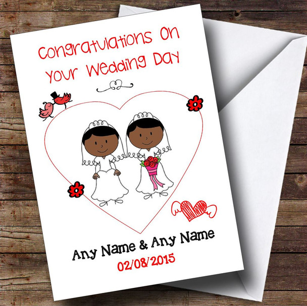 Cute Doodle Gay Lesbian Female Black Couple Customised Wedding Card