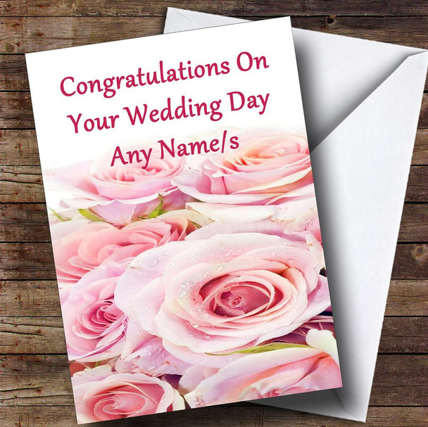 Pale Pink Roses Pretty Customised Wedding Day Card