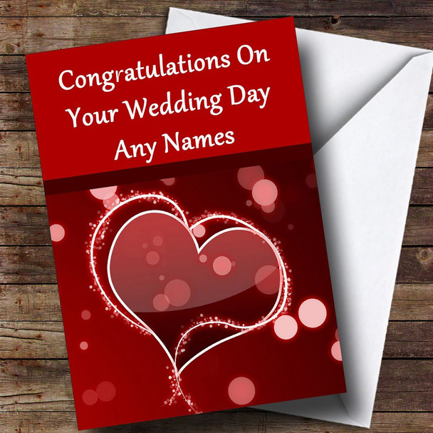 Red Love Heart Romantic Customised Wedding Day Card