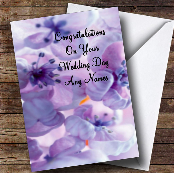 Gorgeous Purple Flowers Romantic Customised Wedding Day Card