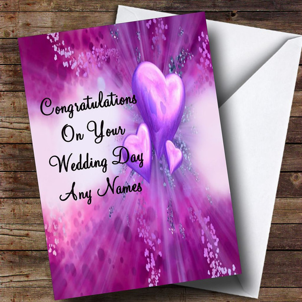 Purple Hearts Romantic Customised Wedding Day Card