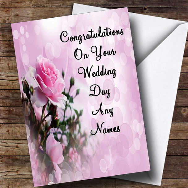 Pale Pretty Pink Rose Romantic Customised Wedding Day Card