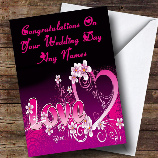 Pink Love Romantic Customised Wedding Day Card