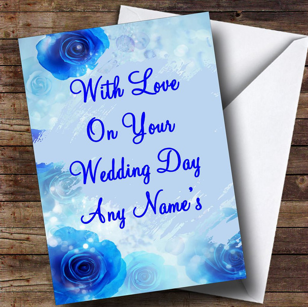 Blue Flowery Customised Wedding Day Card