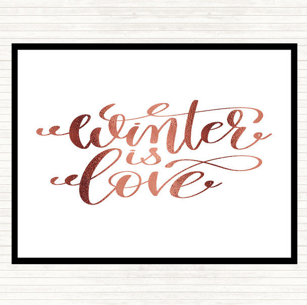 Rose Gold Christmas Winter Is Love Quote Mouse Mat