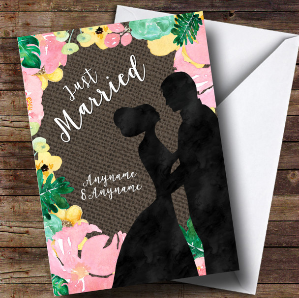 Floral & Dark Hessian Wedding Day Customised Card