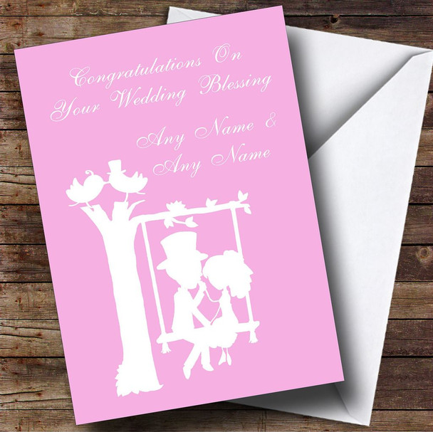 Pastel Pink Couple Eon Swing Customised Wedding Blessing Card