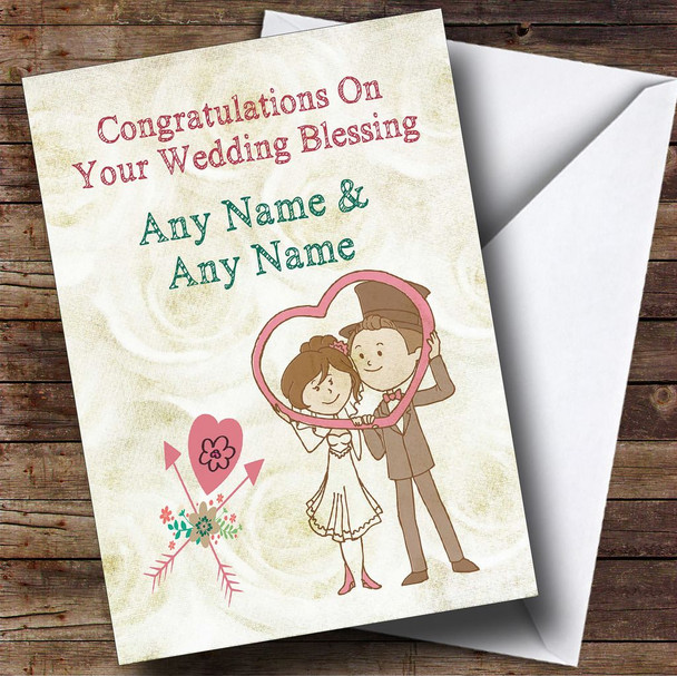 Couple Heart Frame Customised Wedding Blessing Card