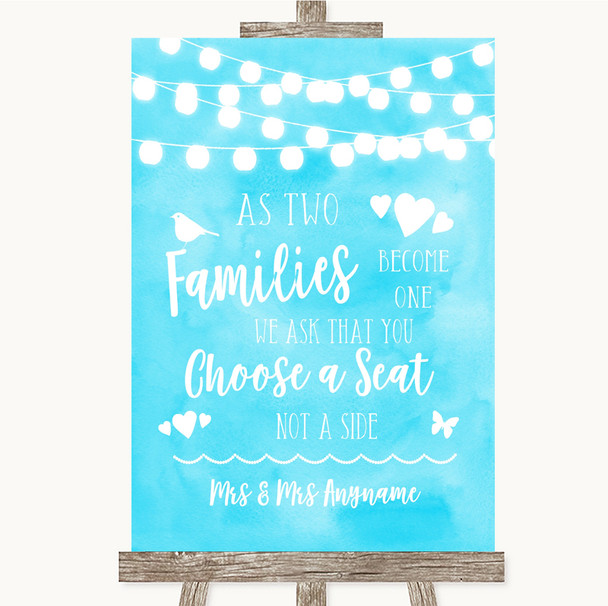 Aqua Sky Blue Lights As Families Become One Seating Plan Wedding Sign