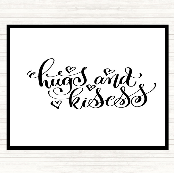 White Black Hugs And Kisses Quote Mouse Mat