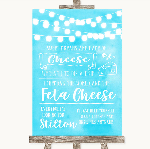 Aqua Sky Blue Watercolour Lights Cheesecake Cheese Song Wedding Sign