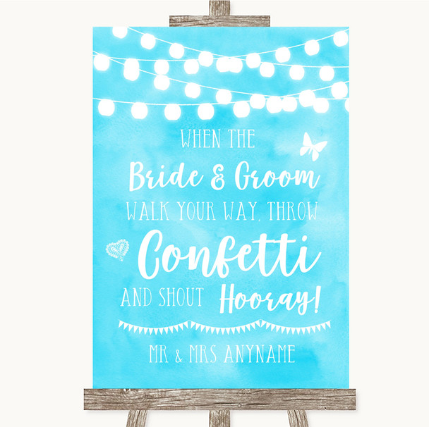 Aqua Sky Blue Watercolour Lights Confetti Customised Wedding Sign