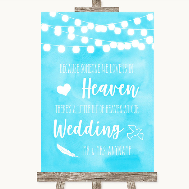 Aqua Sky Blue Watercolour Lights Heaven Loved Ones Customised Wedding Sign