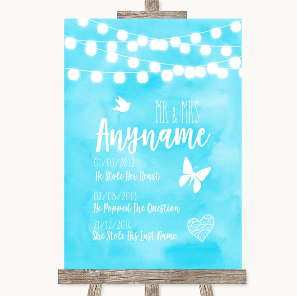 Aqua Sky Blue Watercolour Lights Important Special Dates Wedding Sign