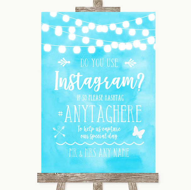 Aqua Sky Blue Watercolour Lights Instagram Photo Sharing Wedding Sign Aqua Sky Blue Watercolour Lights Instagram Photo Sharing Wedding Sign