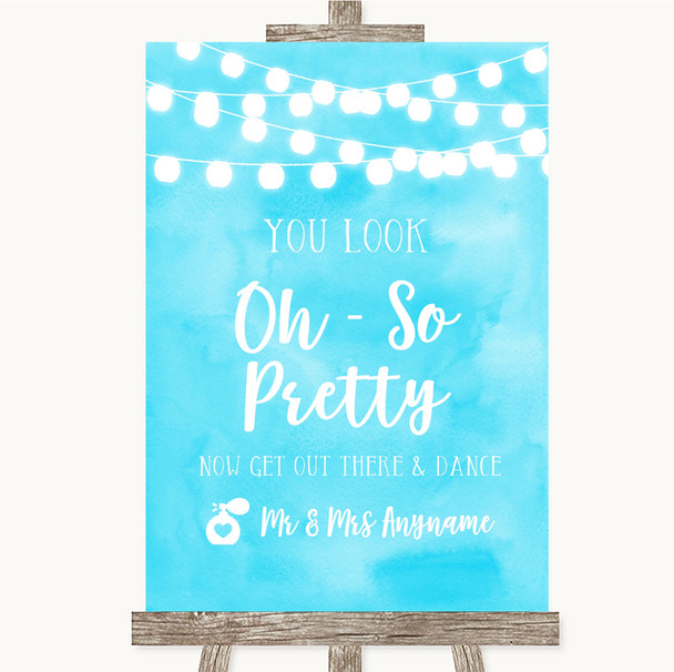 Aqua Sky Blue Watercolour Lights Toilet Get Out & Dance Wedding Sign