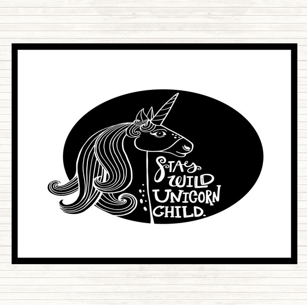 White Black Stay Wild Unicorn Quote Mouse Mat