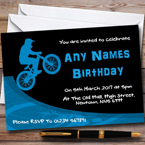 Blue BMX Bike Customised Children's Party Invitations