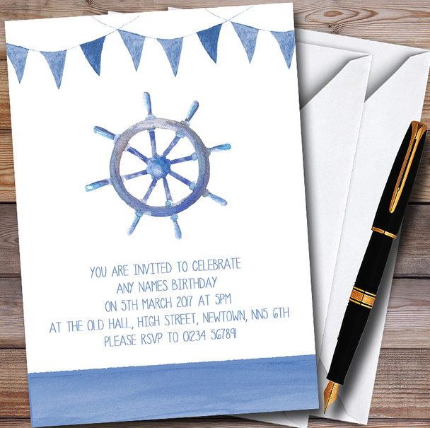 Blue Bunting Nautical Beach Customised Children's Party Invitations