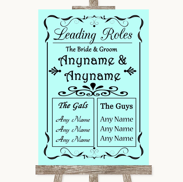 Aqua Who's Who Leading Roles Customised Wedding Sign