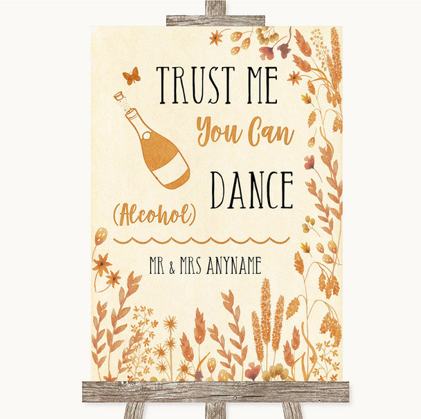 Autumn Leaves Alcohol Says You Can Dance Customised Wedding Sign