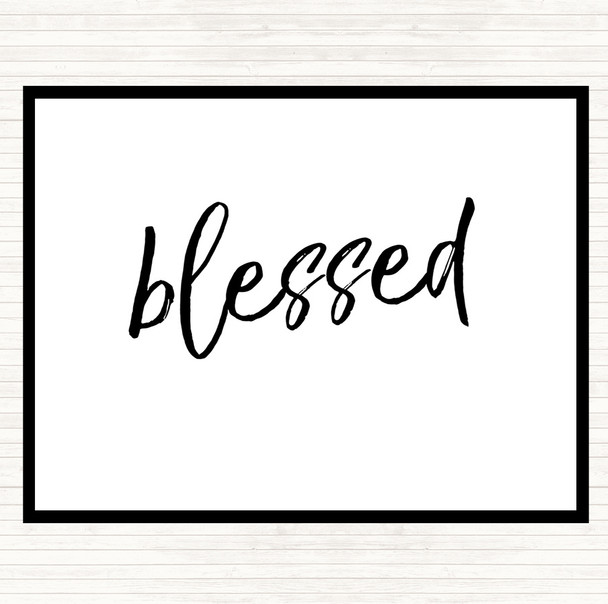 White Black Blessed Quote Mouse Mat