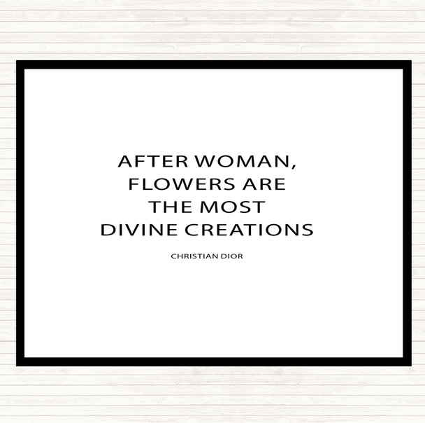 White Black Christian Dior Flowers Quote Mouse Mat