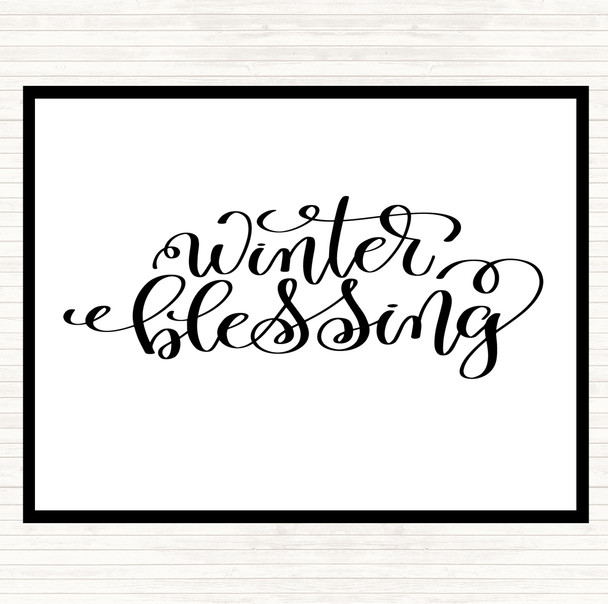 White Black Christmas Winter Blessing Quote Mouse Mat