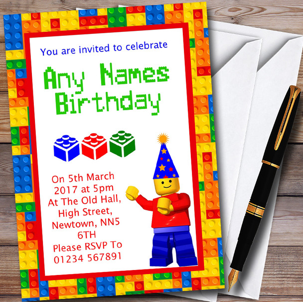 Building Blocks Bricks Customised Children's Party Invitations