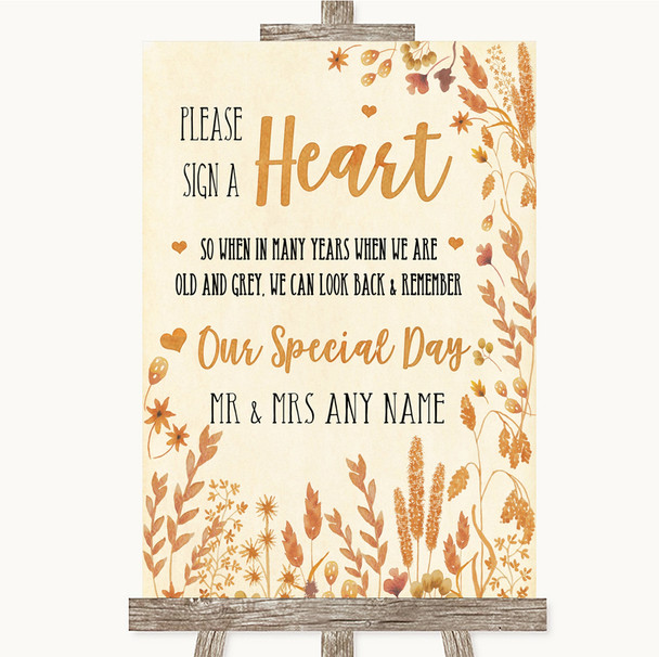 Autumn Leaves Sign a Heart Customised Wedding Sign
