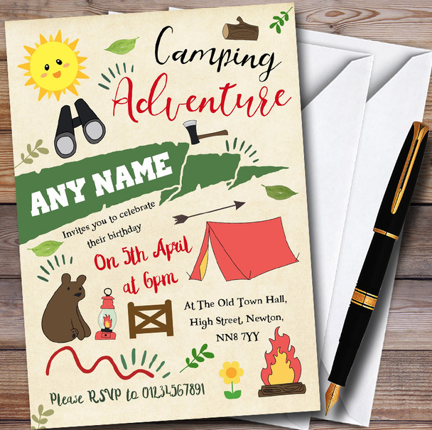 Camping Adventure Customised Children's Party Invitations