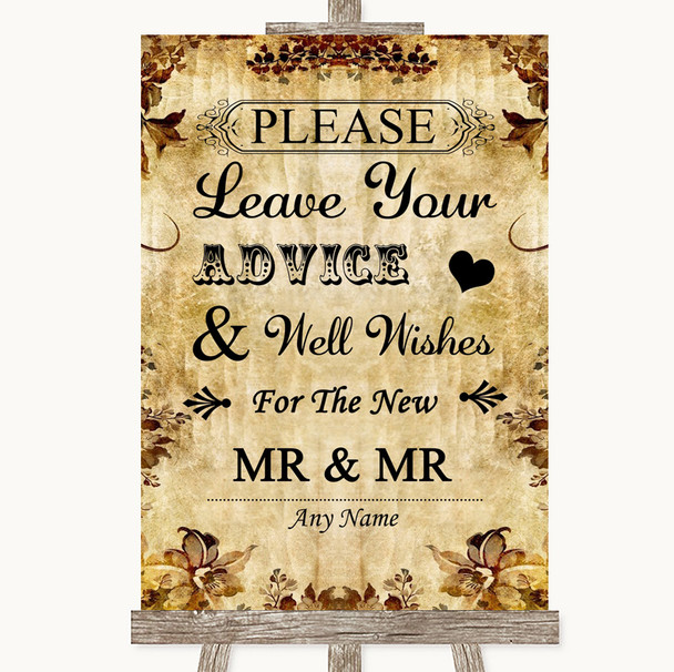 Autumn Vintage Guestbook Advice & Wishes Gay Customised Wedding Sign