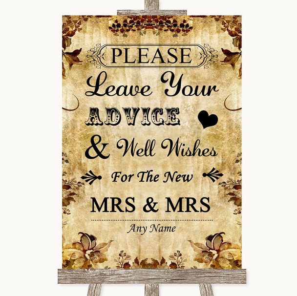 Autumn Vintage Guestbook Advice & Wishes Lesbian Customised Wedding Sign