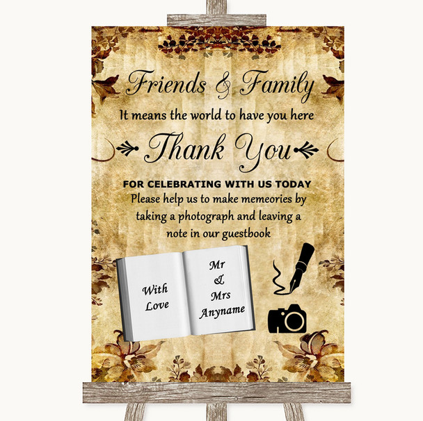 Autumn Vintage Photo Guestbook Friends & Family Customised Wedding Sign