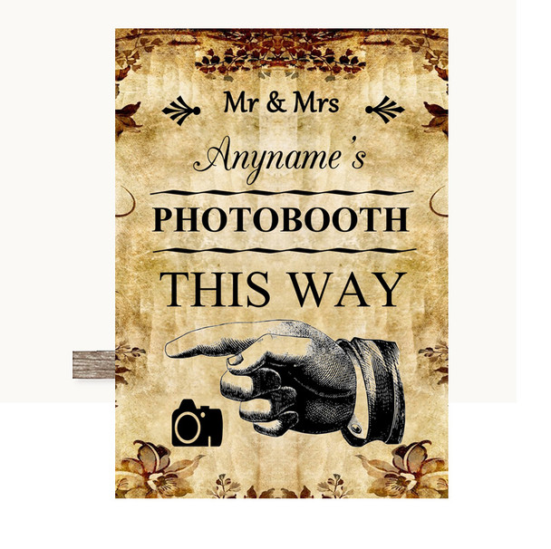 Autumn Vintage Photobooth This Way Left Customised Wedding Sign