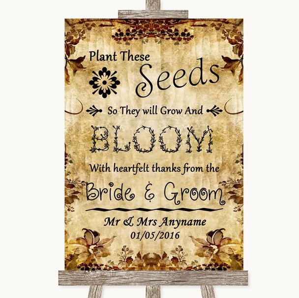 Autumn Vintage Plant Seeds Favours Customised Wedding Sign