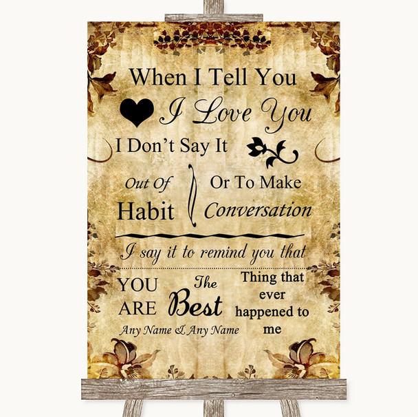 Autumn Vintage When I Tell You I Love You Customised Wedding Sign