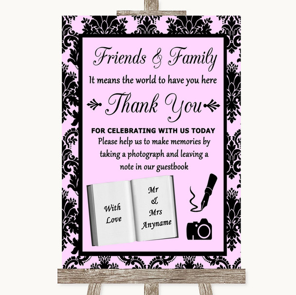 Baby Pink Damask Photo Guestbook Friends & Family Customised Wedding Sign