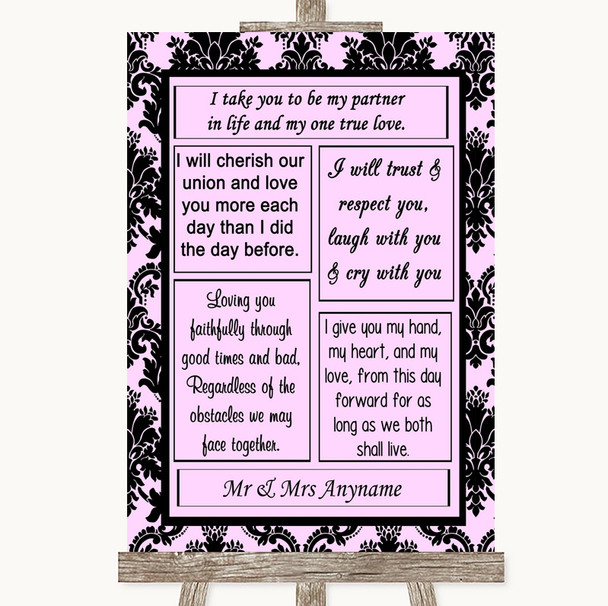 Baby Pink Damask Romantic Vows Customised Wedding Sign