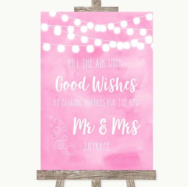 Baby Pink Watercolour Lights Blow Bubbles Customised Wedding Sign